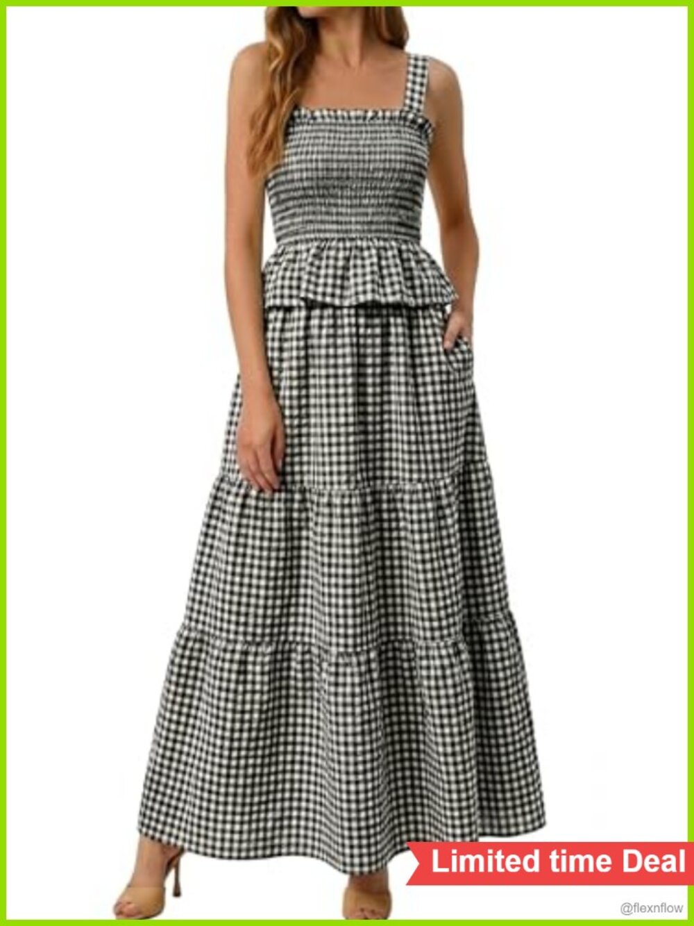 Womens 2 Piece Skirt Set Cotton Blend Gingham Tank Top & Maxi Skirt Travel